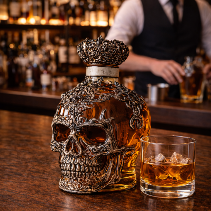 Botella de Whisky con Diseño de Calavera