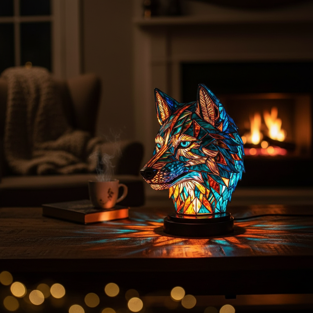 Lámpara de arte con diseño de lobo encantador