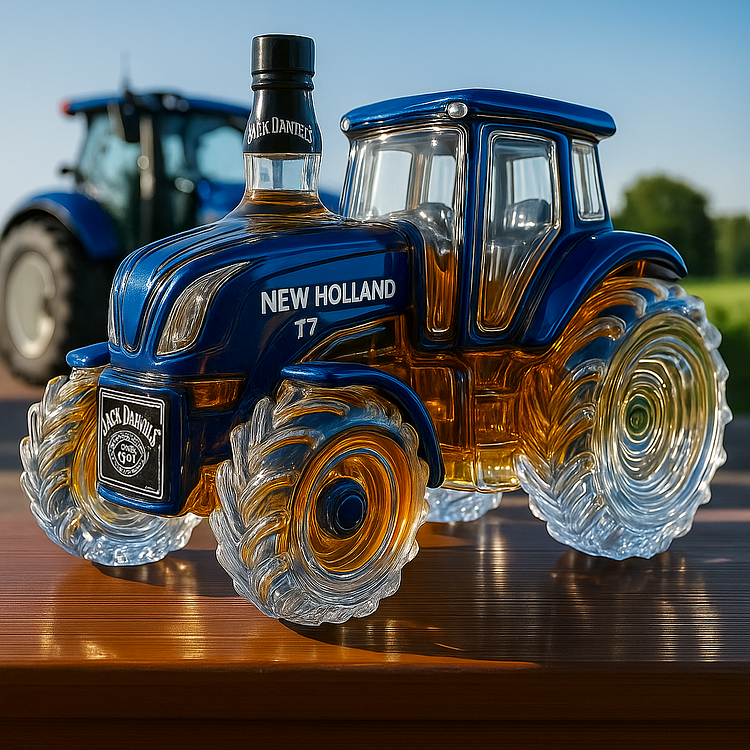 Botella de whisky con diseño del tractor New Holland T7 clásico