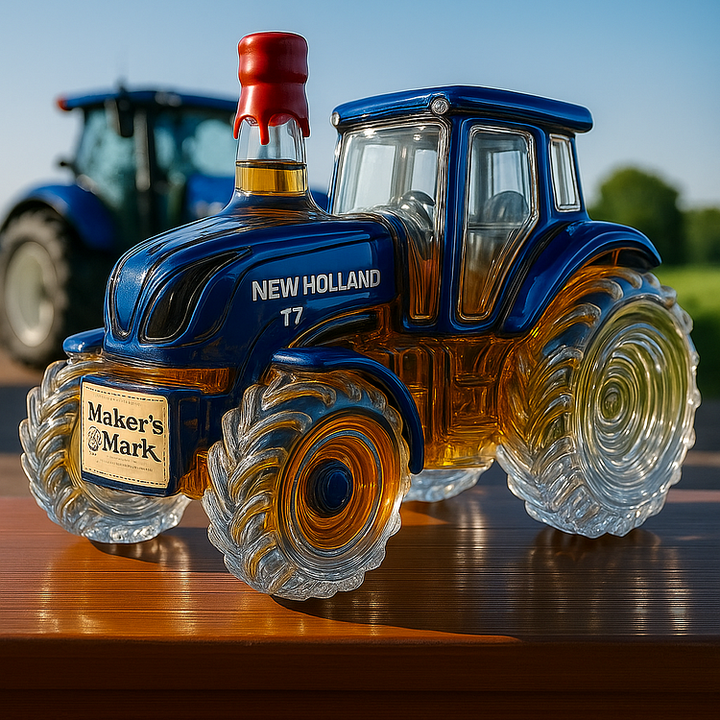 Botella de whisky con diseño del tractor New Holland T7 clásico
