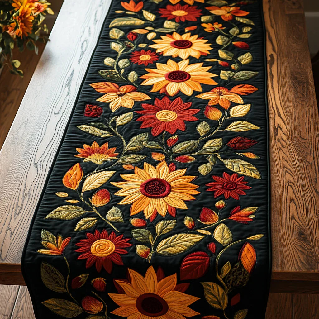 Caminito de mesa de acolchado con diseño de girasoles de otoño