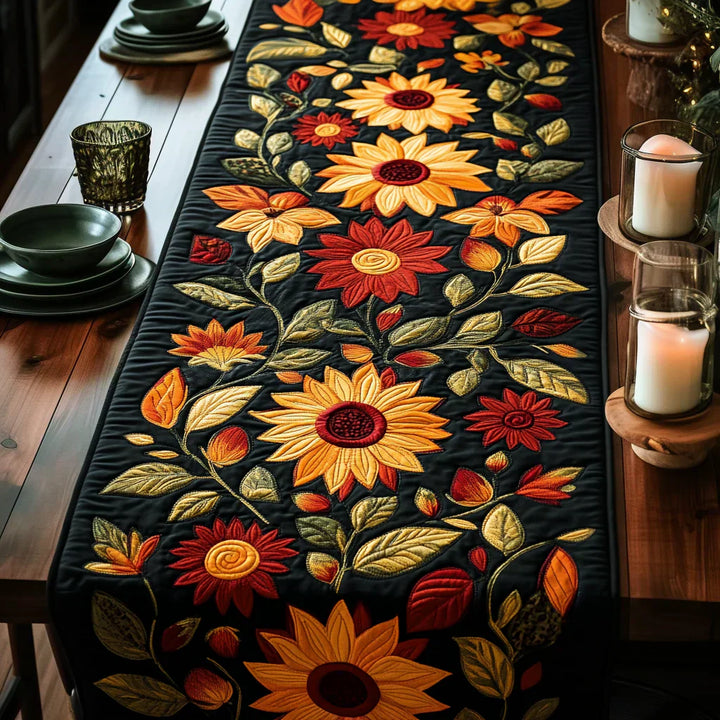 Caminito de mesa de acolchado con diseño de girasoles de otoño