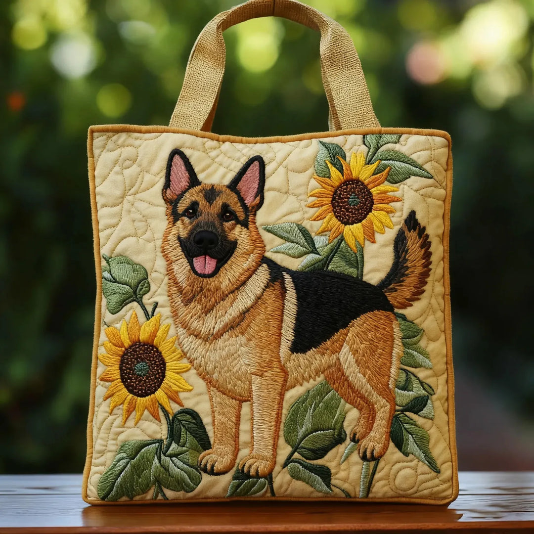 Bolso Tote Acolchado - Floral Perro Pastor Alemán