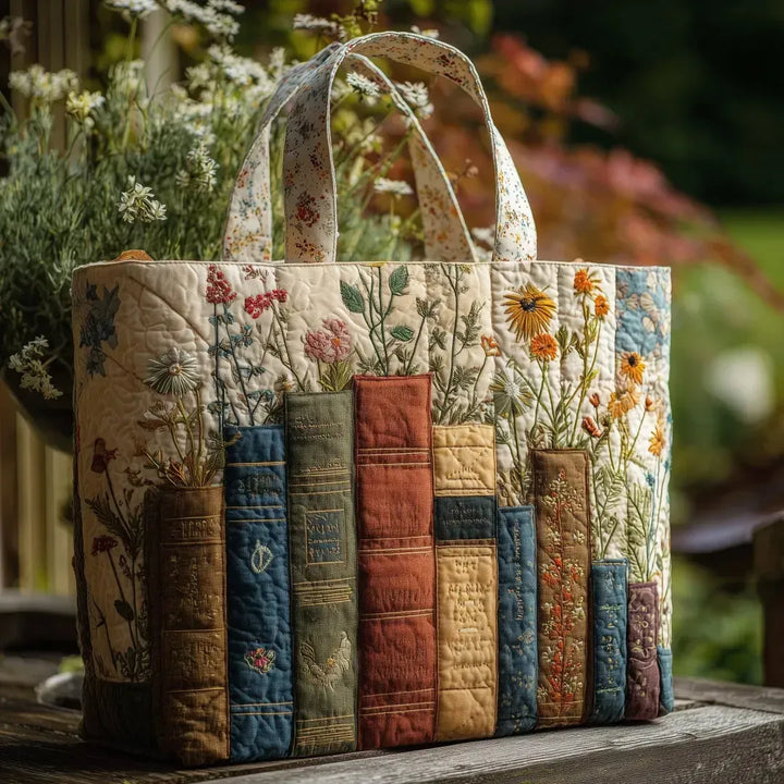 Saco Artesanal Matelassé - Colección de Libros y Flores