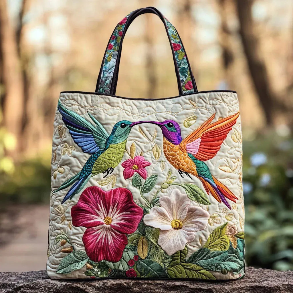 Bolso de acolchado - Colibrí y flores blancas