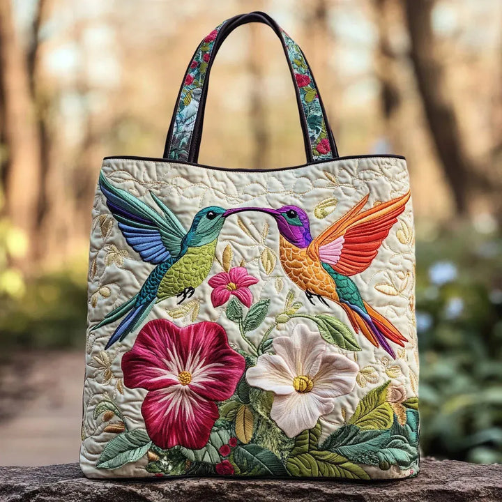 Bolso de acolchado - Colibrí y flores blancas
