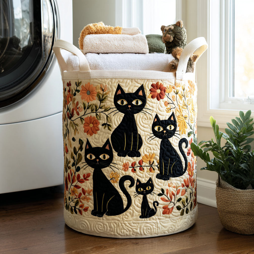 Cesta de ropa hecha a mano con diseño de gatos