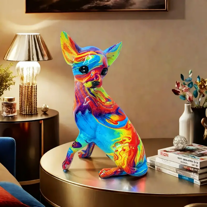 Lámpara de mesa de resina con diseño de chihuahua colorido