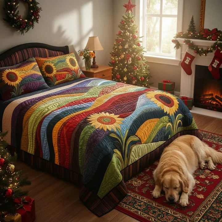 Juego de cama de colcha de 3 piezas con diseño de girasoles