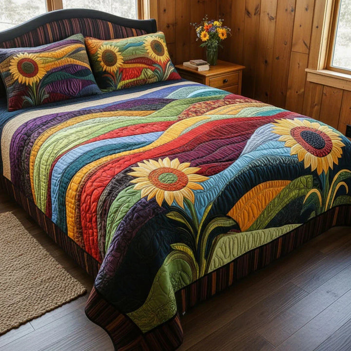 Juego de cama de colcha de 3 piezas con diseño de girasoles