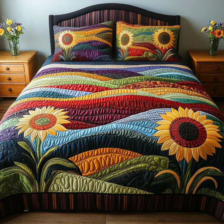 Juego de cama de colcha de 3 piezas con diseño de girasoles