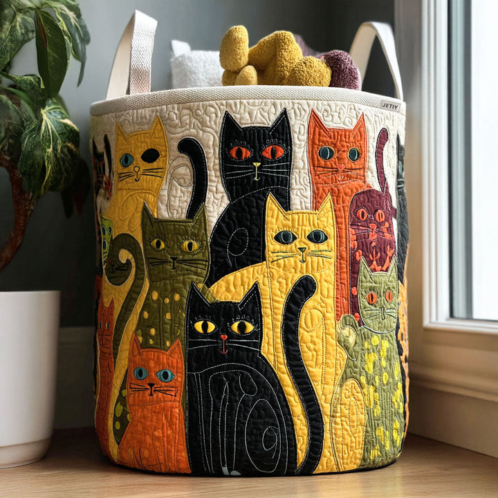 Cesta de ropa hecha a mano con diseño de gatos