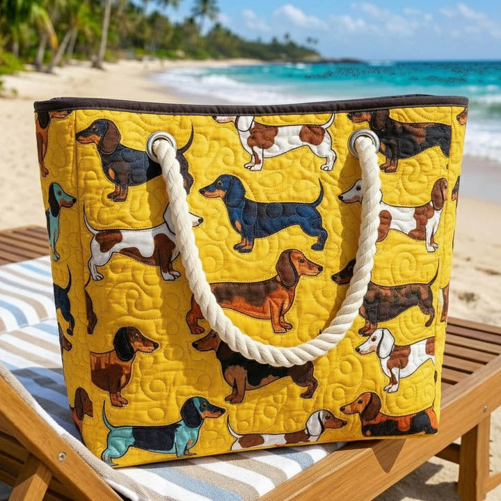 Bolsa de playa hecha a mano con diseño de dachshund