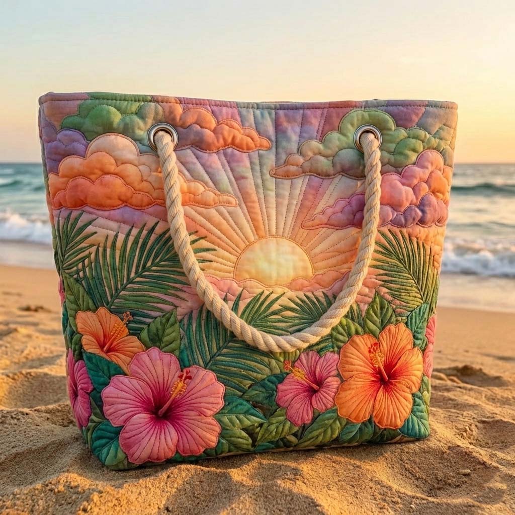Bolsa de playa hecha a mano Tropical Amanecer