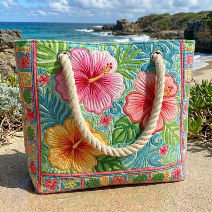 Bolso de playa hecho a mano con flores tropicales