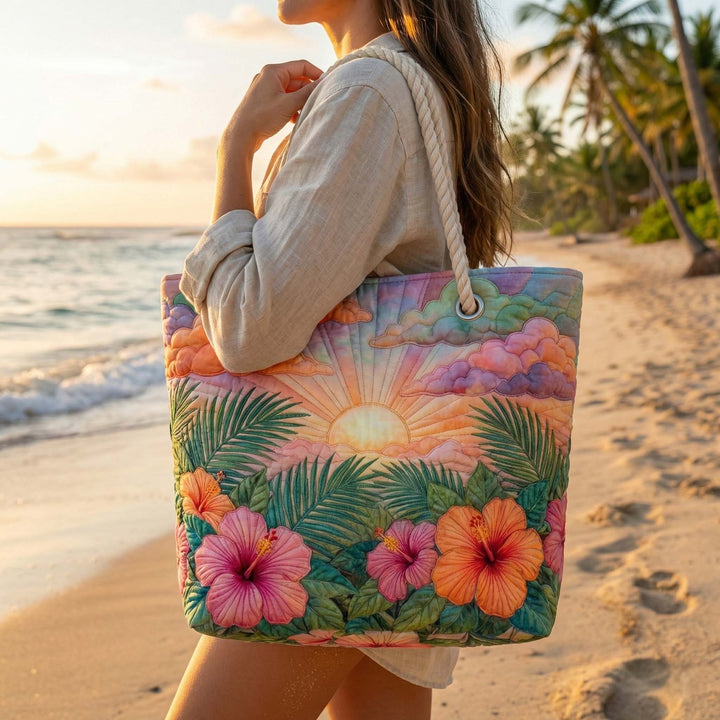 Bolsa de playa hecha a mano Tropical Amanecer