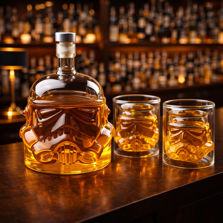 Juego de copas y vasos de whisky elegantes