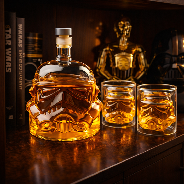 Juego de copas y vasos de whisky elegantes