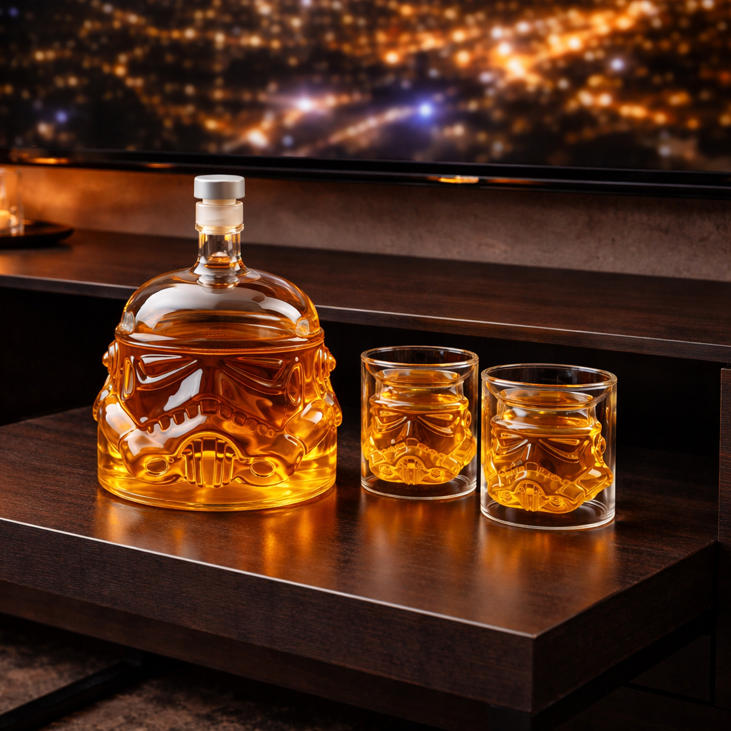 Juego de copas y vasos de whisky elegantes