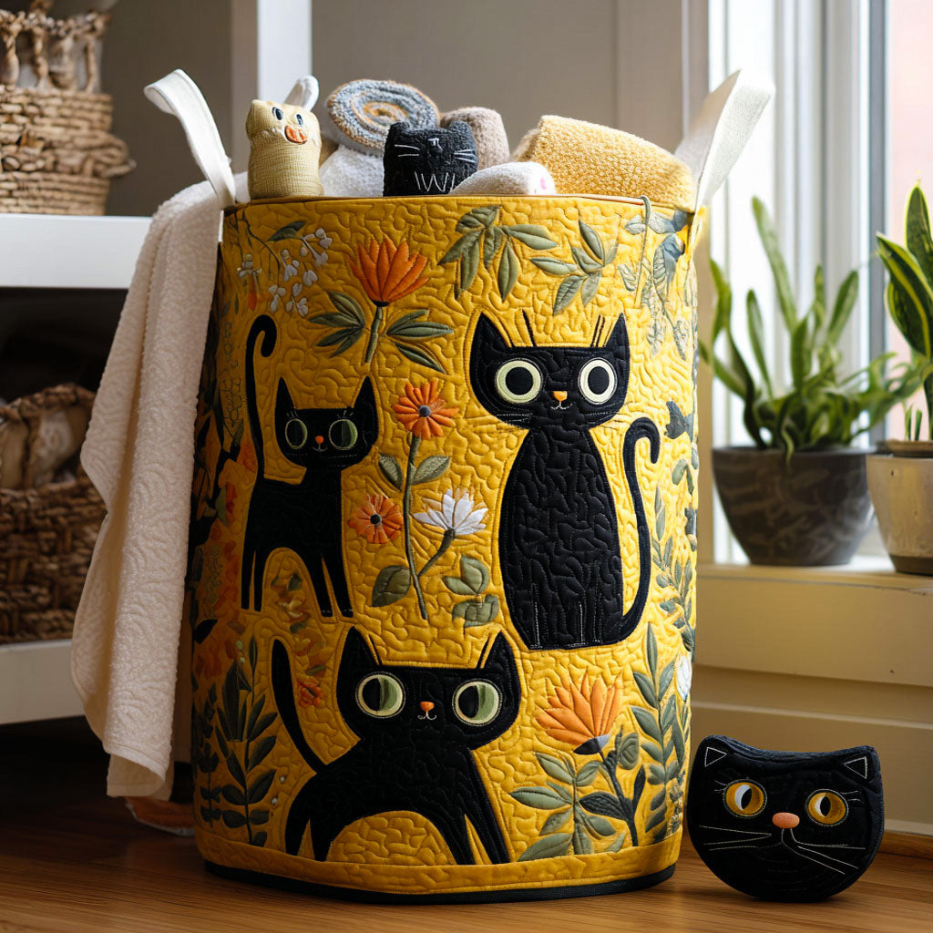Cesta de ropa hecha a mano con diseño de gatos