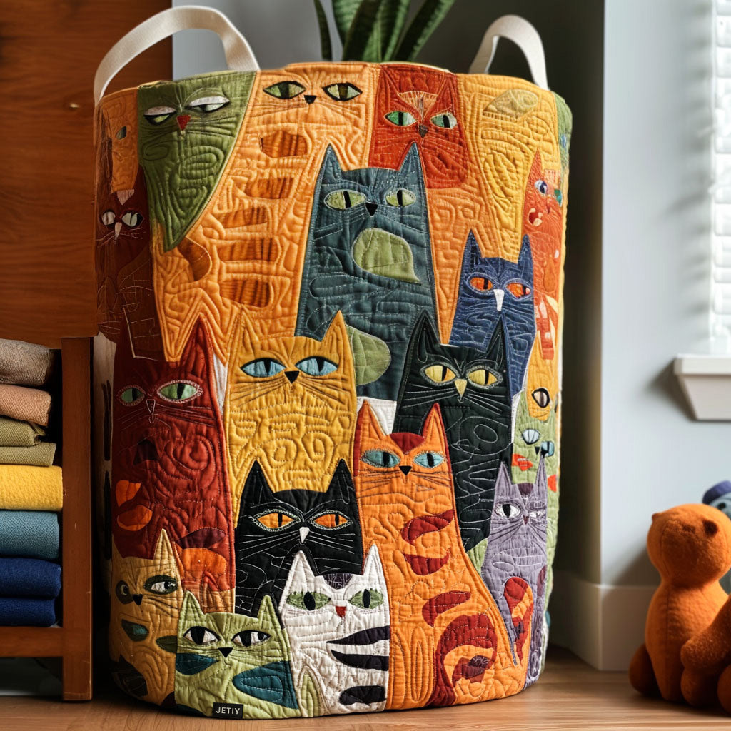 Cesta de ropa hecha a mano con diseño de gatos