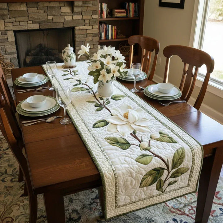 Caminito de mesa de magnolia rústica con acolchado