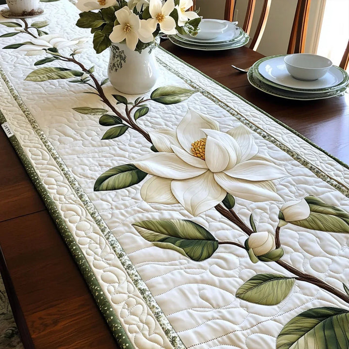 Caminito de mesa de magnolia rústica con acolchado