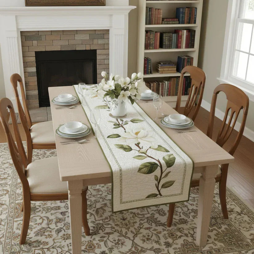 Caminito de mesa de magnolia rústica con acolchado