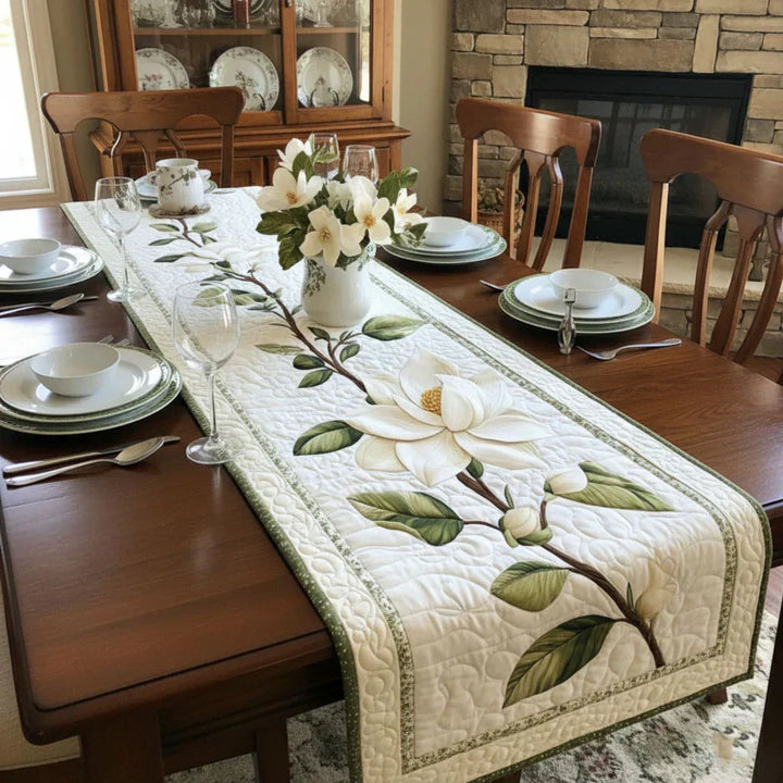 Caminito de mesa de magnolia rústica con acolchado