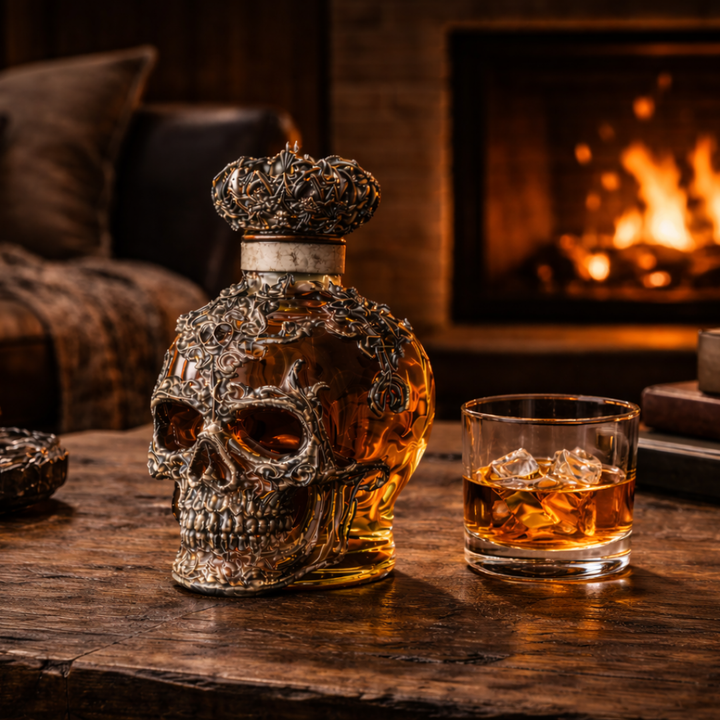 Botella de Whisky con Diseño de Calavera