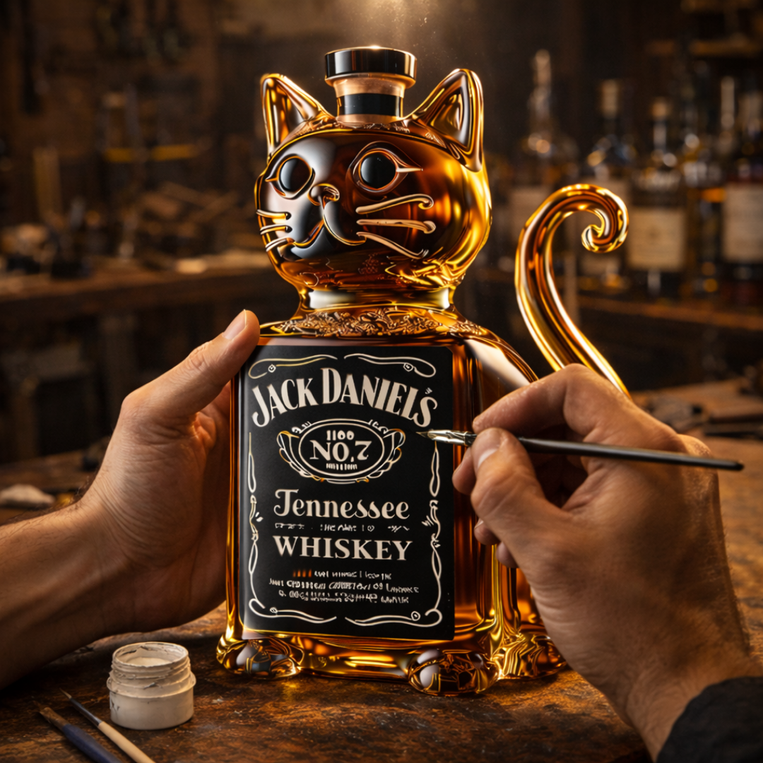 Botella de Whisky con Diseño de Gato