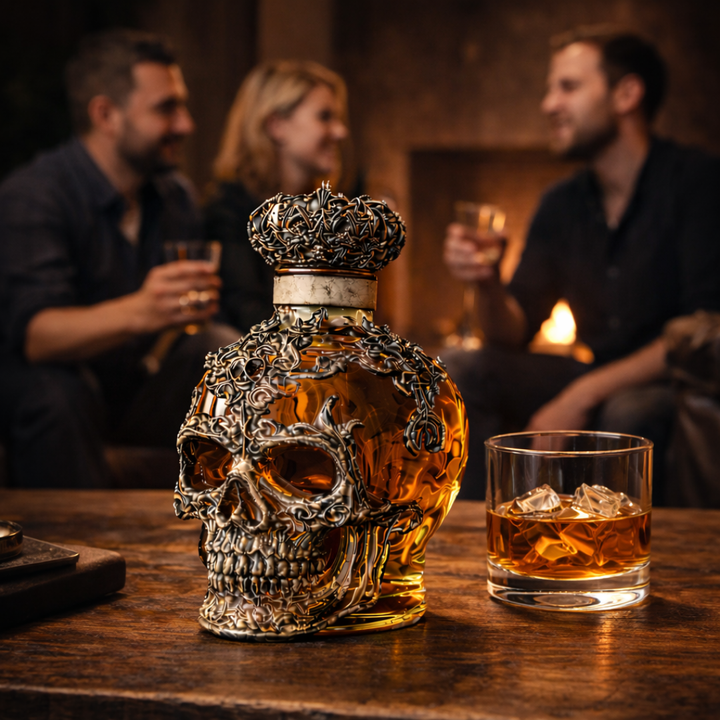 Botella de Whisky con Diseño de Calavera