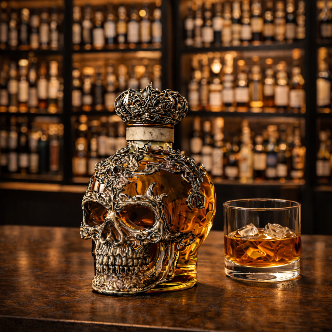 Botella de Whisky con Diseño de Calavera