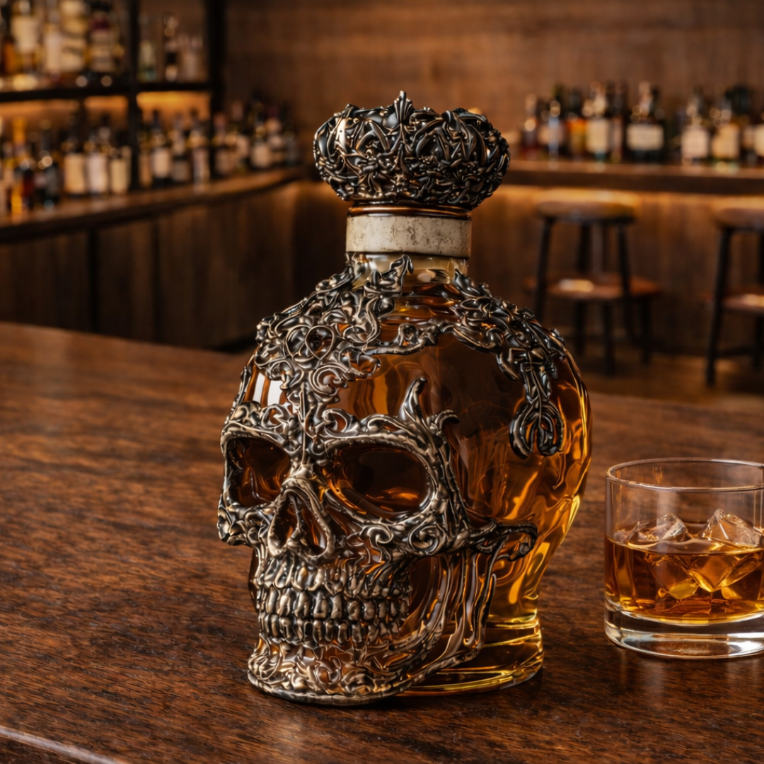 Botella de Whisky con Diseño de Calavera