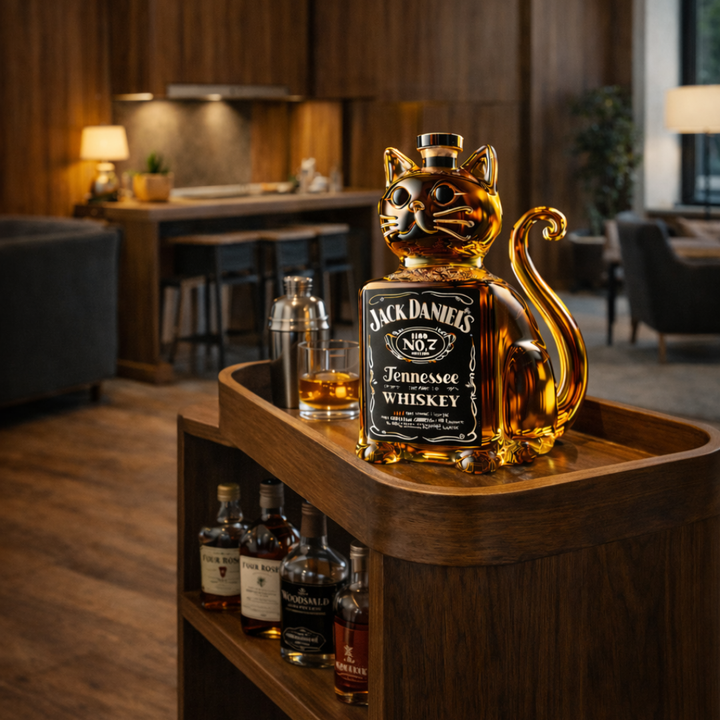 Botella de Whisky con Diseño de Gato