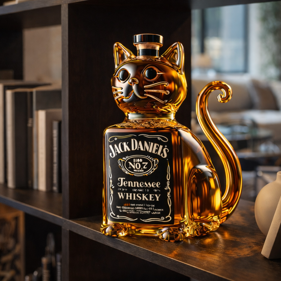 Botella de Whisky con Diseño de Gato