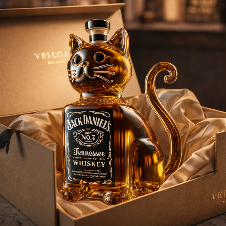 Botella de Whisky con Diseño de Gato