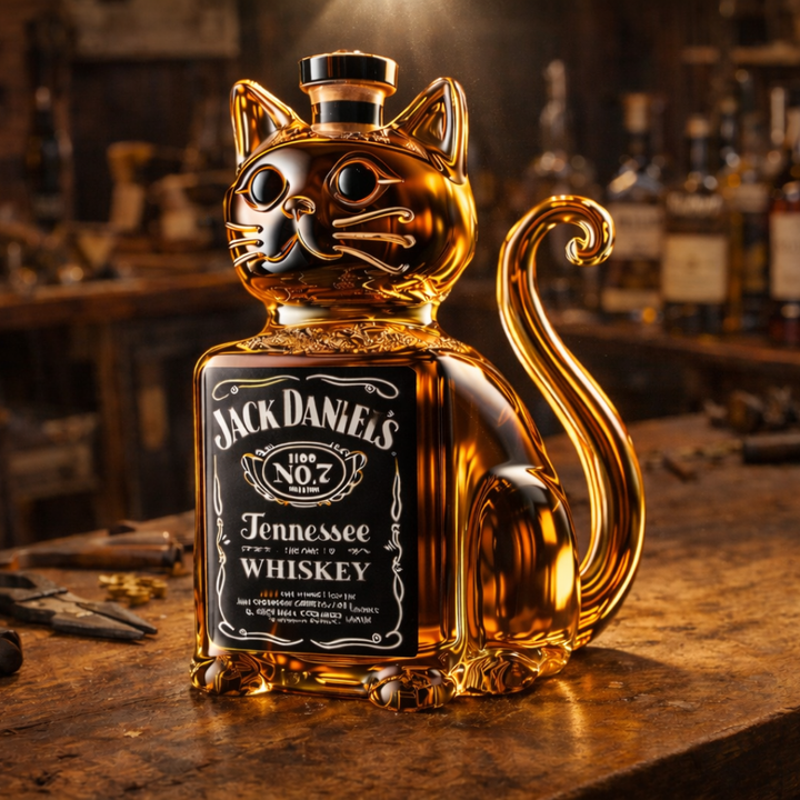 Botella de Whisky con Diseño de Gato