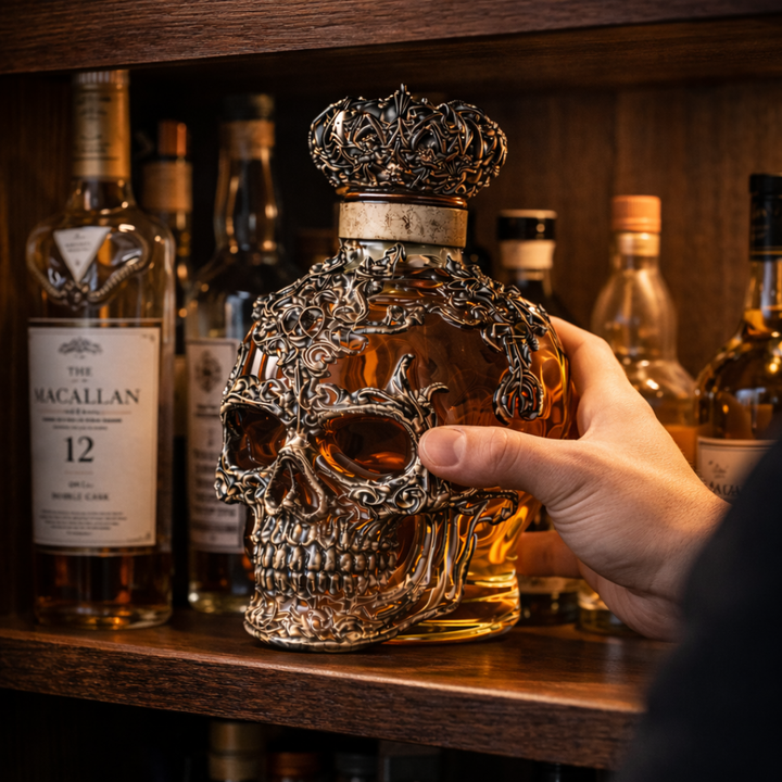 Botella de Whisky con Diseño de Calavera