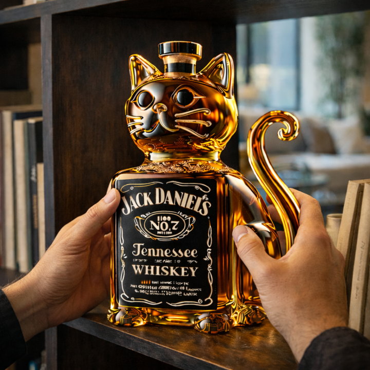 Botella de Whisky con Diseño de Gato