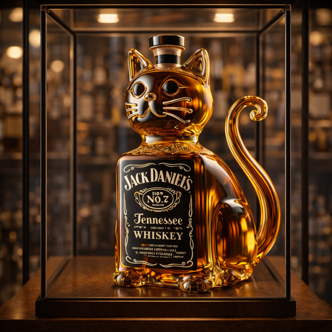 Botella de Whisky con Diseño de Gato