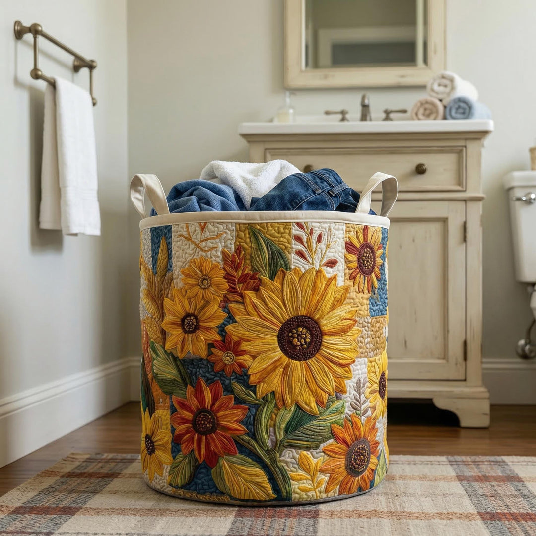 Sueño de girasol | Cesta de lavandería con cojín