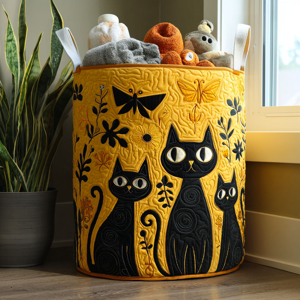 Cesta de ropa hecha a mano con diseño de gatos