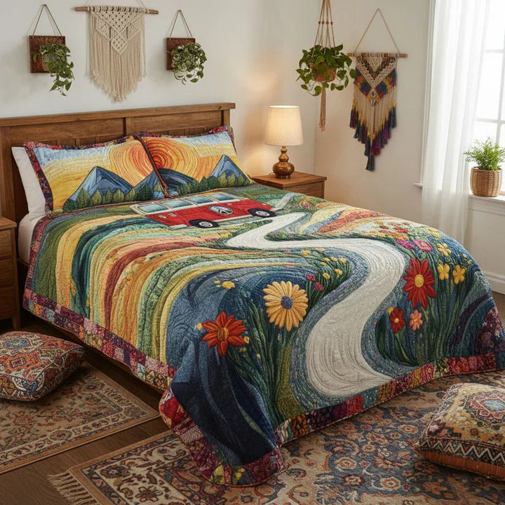 Juego de Ropa de Cama de Quilted de 3 Piezas con Diseño Vintage de Viaje
