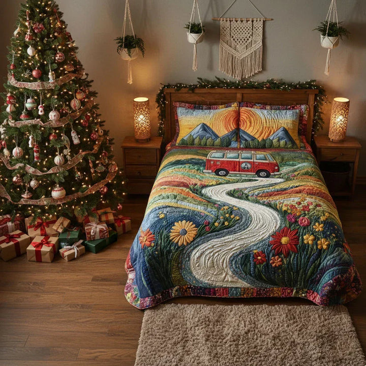 Juego de Ropa de Cama de Quilted de 3 Piezas con Diseño Vintage de Viaje