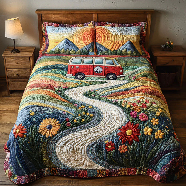Juego de Ropa de Cama de Quilted de 3 Piezas con Diseño Vintage de Viaje