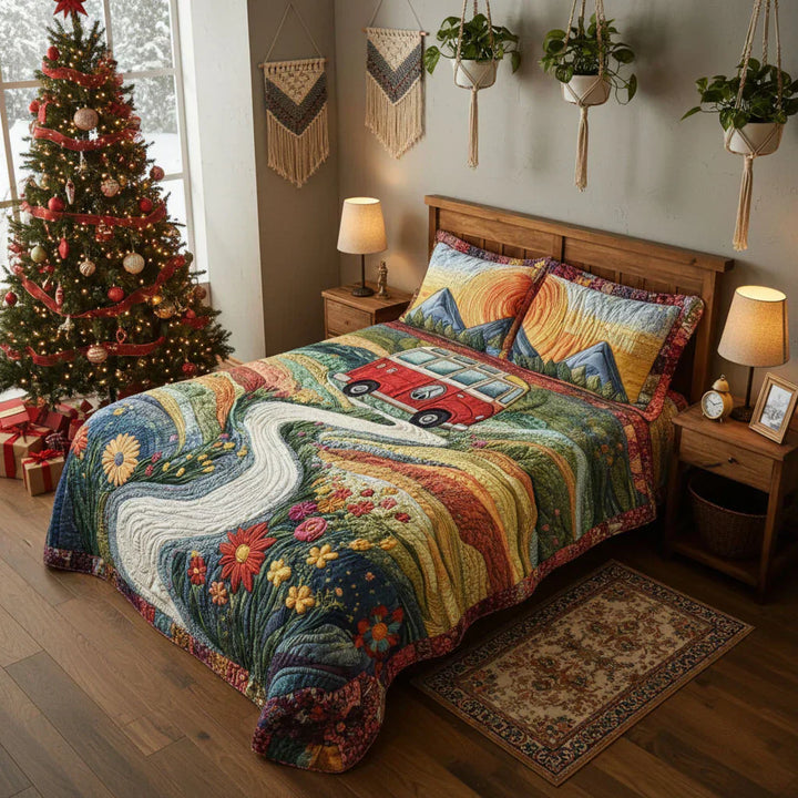 Juego de Ropa de Cama de Quilted de 3 Piezas con Diseño Vintage de Viaje