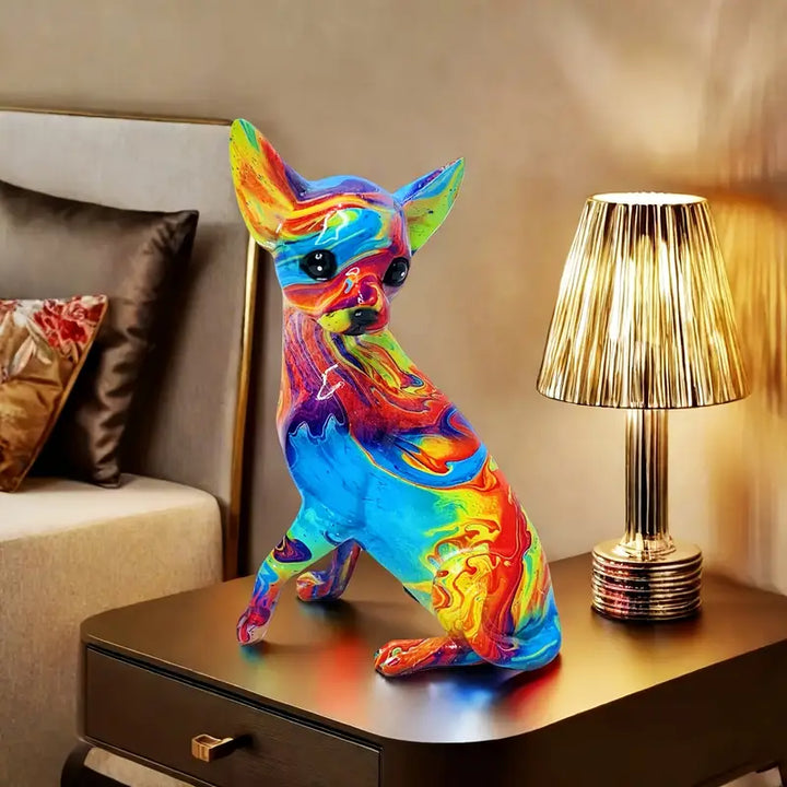 Lámpara de mesa de resina con diseño de chihuahua colorido