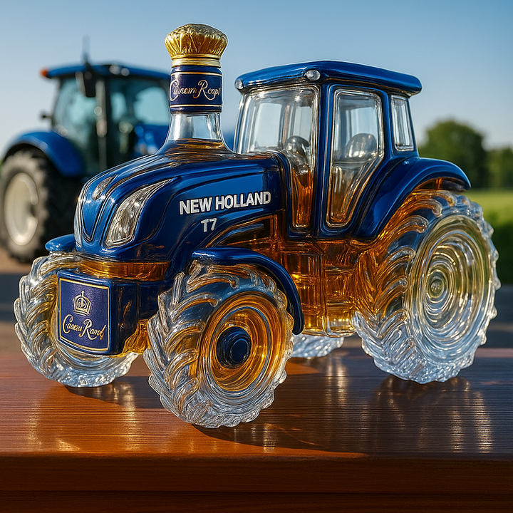 Botella de whisky con diseño del tractor New Holland T7 clásico
