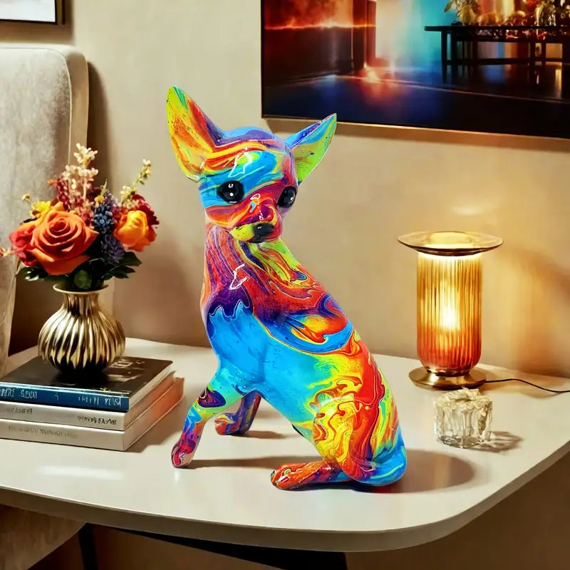 Lámpara de mesa de resina con diseño de chihuahua colorido